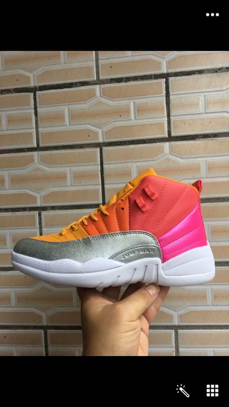 New Jordan 12 Rainbow Red Yellow Silver White